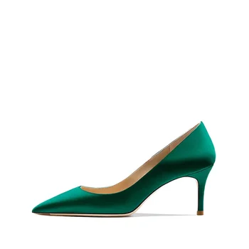  Пикантные туфли-лодочки на низком каблуке 6 см для осени-зимы-весны, высококачественные Зеленые шелковые туфли на шпильке, женские элегантные вечерние модельные туфли без застежки