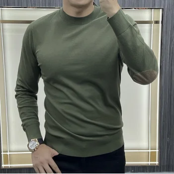  Мужские осенне-зимние Корейские новые пуловеры с круглым вырезом для поездок на работу, свитер, однотонный вязаный Свободный свитер для отдыха, Универсальные топы с длинными рукавами