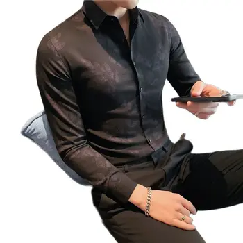  2022 Новая весенне-осенняя мужская рубашка M-4XL темного цвета с длинным рукавом, британская рубашка, тонкая Повседневная мода