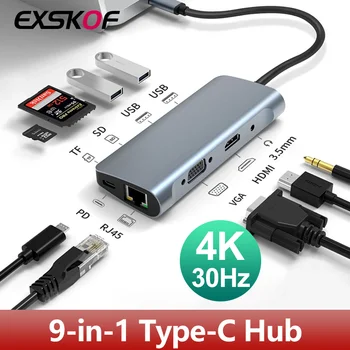  9-в-1 Док-станция USB Type C-Адаптер HDMI-концентратор для MacBook Samsung Dex Galaxy S10/S9 USB-C Конвертер HDMI