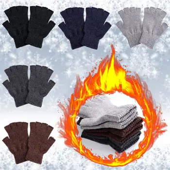  Перчатки унисекс с полупальцами, зимние теплые шерстяные вязаные перчатки без пальцев, Кашемировые эластичные перчатки для набора текста для женщин и мужчин