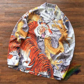  Рубашки с длинным рукавом Tiger с полной печатью Wacko Maria, Мужские и женские повседневные модные рубашки на Гавайях, топ
