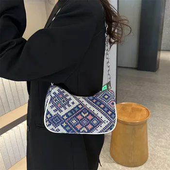  Этническая сумка через плечо, женская сумочка, винтажный клатч в форме полумесяца в стиле бохо, сумка подмышками, женские сумки для покупок, телефон-тоут.