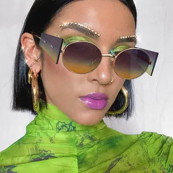  2020 Модные женские солнцезащитные очки в круглой оправе из металла, ретро-овальные Фиолетовые Женские Солнцезащитные очки, Винтажный бренд, мужские очки в стиле стимпанк