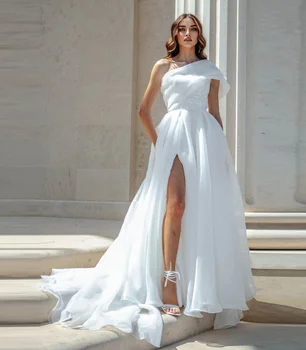  KOYOUN Свадебные Платья на Одно Плечо для Женщин С Аппликацией Трапециевидное Платье Невесты С Высоким Разрезом Сексуальное Свадебное Платье для вечеринки 2024