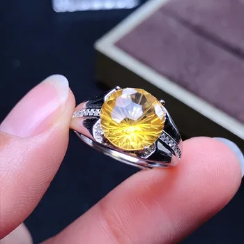  Элегантное мужское кольцо из серебра 925 пробы с натуральным цитрином, драгоценный камень для мужа, парня, ювелирный подарок с сертификатом, регулируемый размер