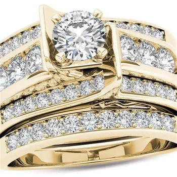  Изысканная женская мода Золотой цвет Квадратная Геометрия Кольцо с белым камнем Кольца для женщин Свадебные Украшения для помолвки