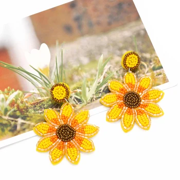  FLOLA Sunflower Bohemia Серьги с камнем ручной работы из бисера Для женщин, Модные серьги с цветочным узором, большие украшения для влюбленных ersu20