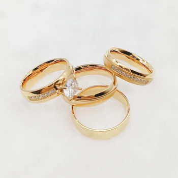  Дизайнерский набор обручальных колец из нержавеющей стали, свадебные наборы для пар, 18-каратные Позолоченные кольца с кубическим цирконием и бриллиантами