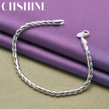  CHSHINE Стерлингового серебра 925 Пробы, Браслет-цепочка из шнура 4 мм, Модные Ювелирные изделия-шармы 20 см 8 дюймов
