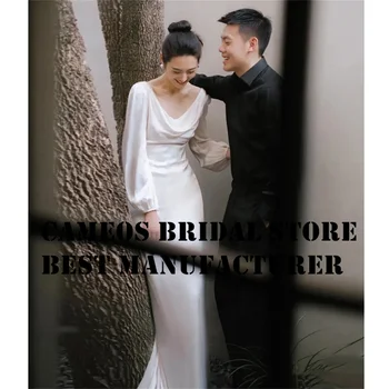  Свадебные платья SONDR на заказ с пышными рукавами, Корейские Шелковые атласные платья для невест длиной до пола с открытой спиной, Женские свадебные платья цвета слоновой кости