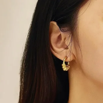 Нержавеющая сталь, золотой цвет, серебряные серьги-кольца для женщин, геометрические сережки, модная С-образная новинка в корейском стиле