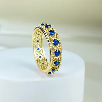  Оптовая продажа серебряных и королевских синих колец S925 высокого качества из Европы и Америки Instagram Wind Pairing Ring