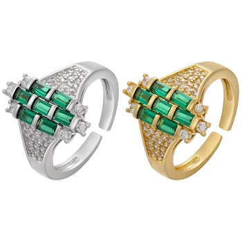  Открытое кольцо золотого цвета ZHUKOU для женщин, зеленые квадратные женские кольца с кристаллами CZ, модные кольца в виде ромба, Оптовая продажа ювелирных изделий VJ133