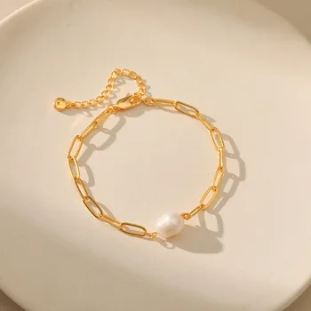  CCGOOD Браслет из натурального пресноводного жемчуга для женщин, скрепка, Позолоченные браслеты высокого качества 18 K, Минималистичные украшения для девочек