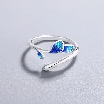  Кольца из стерлингового серебра 925 пробы Для женщин Простое минималистичное кольцо с открытым пальцем в виде синего листа, модная женская бижутерия в подарок