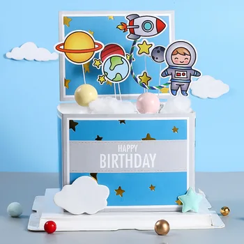  8 Типов Бумажный Топпер Для Торта на День Рождения в Космической Тематике, Топпер для Торта 
