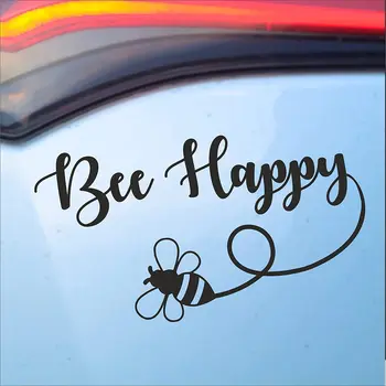  Bee Happy - Виниловая наклейка - Наносится на большинство поверхностей - Гитары, автомобили, ноутбуки, стекло 15,4 х 8,5 см