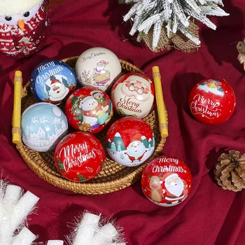  Рождественская круглая коробка для шаров, Жестяная коробка для конфет, Украшения для Рождественской елки, Банка для конфет, Рождественская елка, Подвесные шары, Банки для конфет, подарок для детей