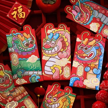  Китайский Новый год Счастливый Красный конверт Символ 2024 Года Дракона Денежный Карманный Конверт Зодиакальный Карманный Дракон Новогодние принадлежности