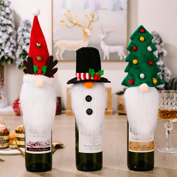  Рождественские крышки для бутылок вина Для праздничного украшения, Крышки для бутылок с Рождественским гномом, Санта-Клаус, Рождественская Елка, Лось, Подарочный пакет для Рождественского вина