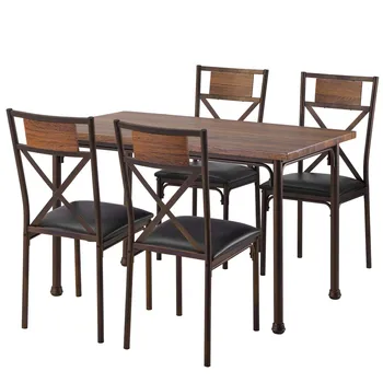  Современный обеденный стол из МДФ, кожаные стулья, мебель для столовой