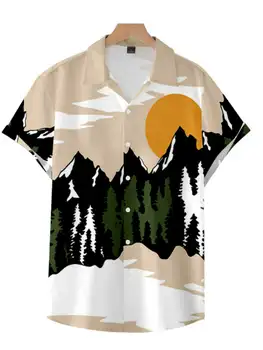  Гавайская рубашка с летним пейзажным рисунком И воротником с лацканами Мужская уличная одежда Harajuku С 3D-печатью Высшего качества Белые рубашки с коротким рукавом