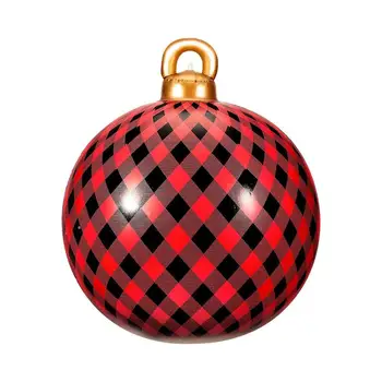  60 см, Красно-черная клетка, Гигантский Рождественский надувной шар, украшенный Рождественской елкой из ПВХ, Игрушечный шар для наружного декора, Подарочные украшения, мяч