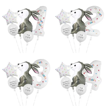  Воздушные шары с мультяшным кроликом на Пасхальную тематику С белыми наклейками, алюминиевая пленка, Латексные воздушные шары, День рождения, Детский душ, украшение вечеринки