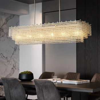  Французский светильник, Роскошный Хрустальный Ресторанный подвесной светильник, Занавеска из серебряных бусин, дизайнерская настольная лампа для бара, подвесной светильник для длинного стола