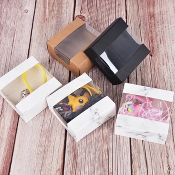  50 шт. /лот Квадратные коробки из Крафт-бумаги с окошком для упаковки конфет, печенья, шоколадной свадьбы, Рождественских коробок Ift