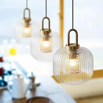  Подвесные светильники в скандинавскую дизайнерскую стеклянную полоску, простые креативные светодиодные лампы, гостиная, кухня, светильники для домашнего декора в помещении.