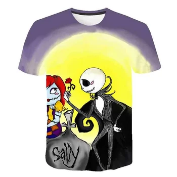  Мужская футболка в стиле панк, детская картина с черепом, короткий рукав, Страшный Хэллоуин, женская одежда, хип-хоп повседневный топ с круглым вырезом