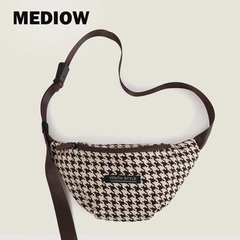  Повседневная сумка-слинг MEDIOW для женщин, дизайнерские роскошные нагрудные сумки 2023 года выпуска, новинка из хлопка и льна, мессенджер в виде Хаундстута, Маленький полумесяц