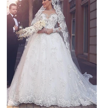  Изумительное белое кружево, тяжелая ручная работа, бисероплетение, Vestido De Casamento, иллюзионное бальное платье со шлейфом, свадебные платья на заказ