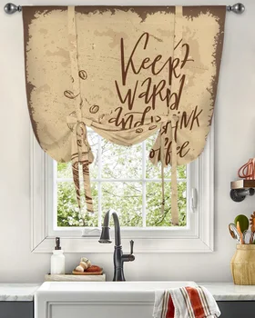  Кофейная оконная занавеска в стиле ретро, Подвязные шторы для кухни, гостиной, Регулируемые шторы с карманами