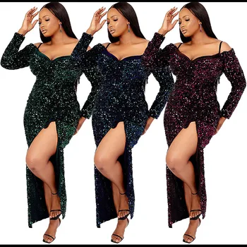  2023 Африканское платье Макси, Весенние африканские женщины, Сексуальное длинное платье из полиэстера с V-образным вырезом и блестками, африканские платья для женщин