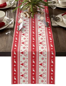 Рождественская дорожка для стола с рисунком лося и снежинки, украшение свадебного стола, Обеденная скатерть, Салфетки для рождественских праздников