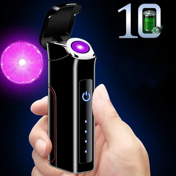  Новая Сменная батарея Поворотная Зарядка Дуговая зажигалка с двойным огнем USB Электрическая Ветрозащитная Металлическая Сигара Специальный Легкий уличный инструмент