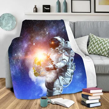  Флисовое одеяло Galaxy Astronaut с 3D принтом для кроватей, Толстое одеяло для пеших прогулок и пикника, Модное покрывало для кровати, шерп-плед 08