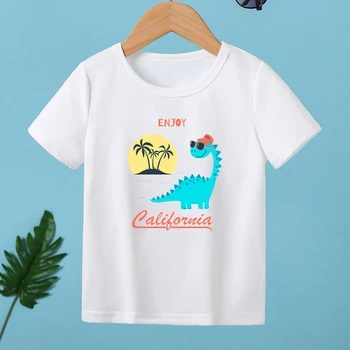  Новый стиль, крутой динозавр, летняя детская футболка, пляжная футболка с закатом для девочек, одежда с динозаврами для мальчиков, детские подарочные топы