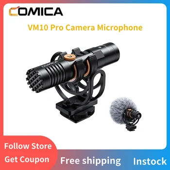  Микрофон для камеры Comica VM10 Pro Shotgun с регулировкой усиления, ударное крепление и Deadcat, видеомикрофон для смартфонов