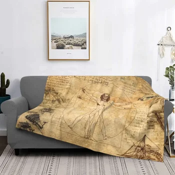  Леонардо Да Винчи, Витрувианский человек, Итальянское классическое искусство, Плюшевые одеяла, украшение дивана, легкое покрывало на кровать