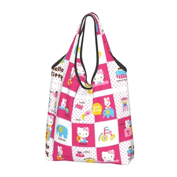  Продуктовые сумки Kawaii Sanrio HelloKitty, прочные, большие, многоразовые, перерабатываемые, складные, для тяжелых покупок, моющиеся с чехлом