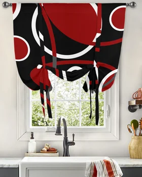  Красно-черные геометрические Абстрактные линии, шторы на окна, шторы на завязках для кухни, гостиной, Регулируемые шторы с карманами