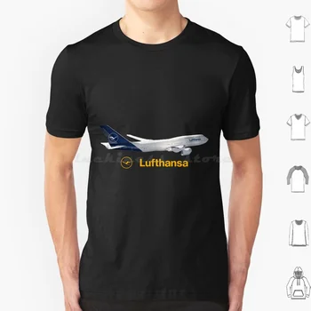  Lufthansa Boeing B747 Airplane Футболка Большого Размера из 100% Хлопка Lufthansa Boeing B747 Airplane Самолет Airways Авиация Flying Летать
