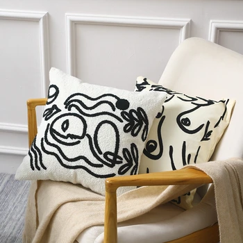  Скандинавская подушка для чехла, забавная для творчества, Тканый абстрактный эскиз с хохолком, полосатый узор, декоративные подушки