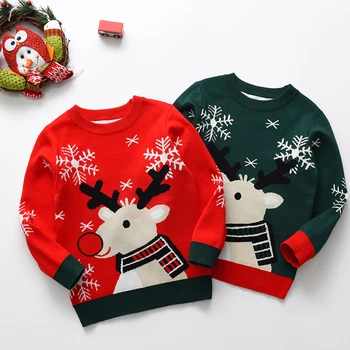  2023 Рождественский Детский Свитер, Новый Повседневный Детский Теплый Вязаный свитер с рисунком Лося для девочек, Милые Пуловеры с Рождественской елкой для мальчиков и девочек, Одежда