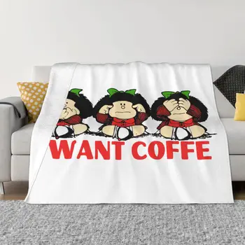  Одеяло Mafalda I Want Coffe из мультяшной фланели, Новинка, Дышащее Одеяло для постельного белья, Весна-осень