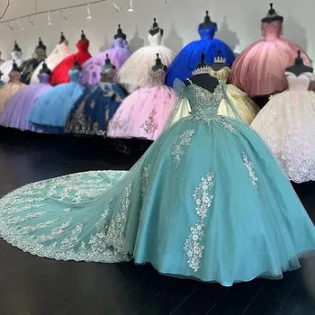  Новое Бальное платье Quinceanera Dress 2024 С Длинным Шлейфом И Аппликациями Из Тюля Принцессы Vestidos De 15 Años Birthday Party Sweet 16 Dress 2023
